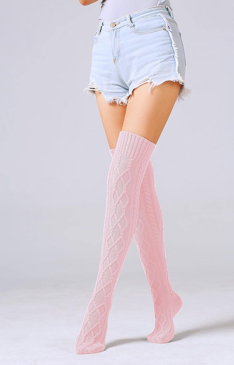 SherryDC Women's Cable Knit Thigh High Boot Socks Extra Long Winter Stockings Leg Warmers - Image 3